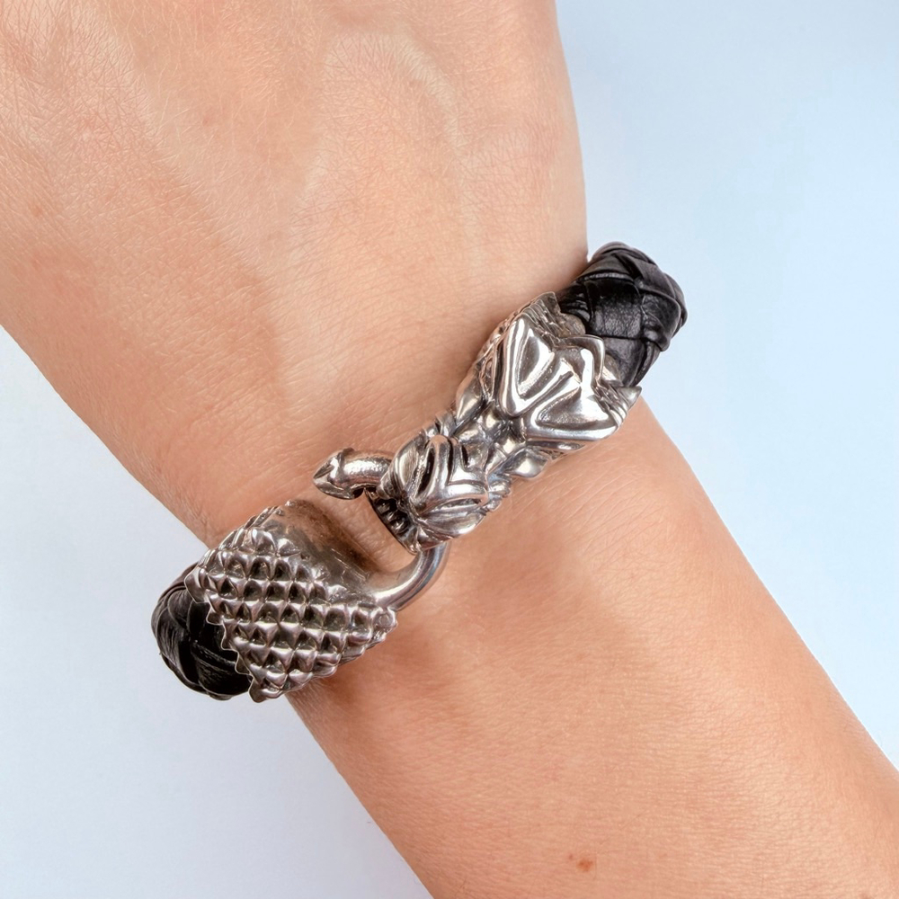 King Baby Large Dragon 925 Sterling Silver & Leather Braided Bracelet $985 - Picture 9 of 12